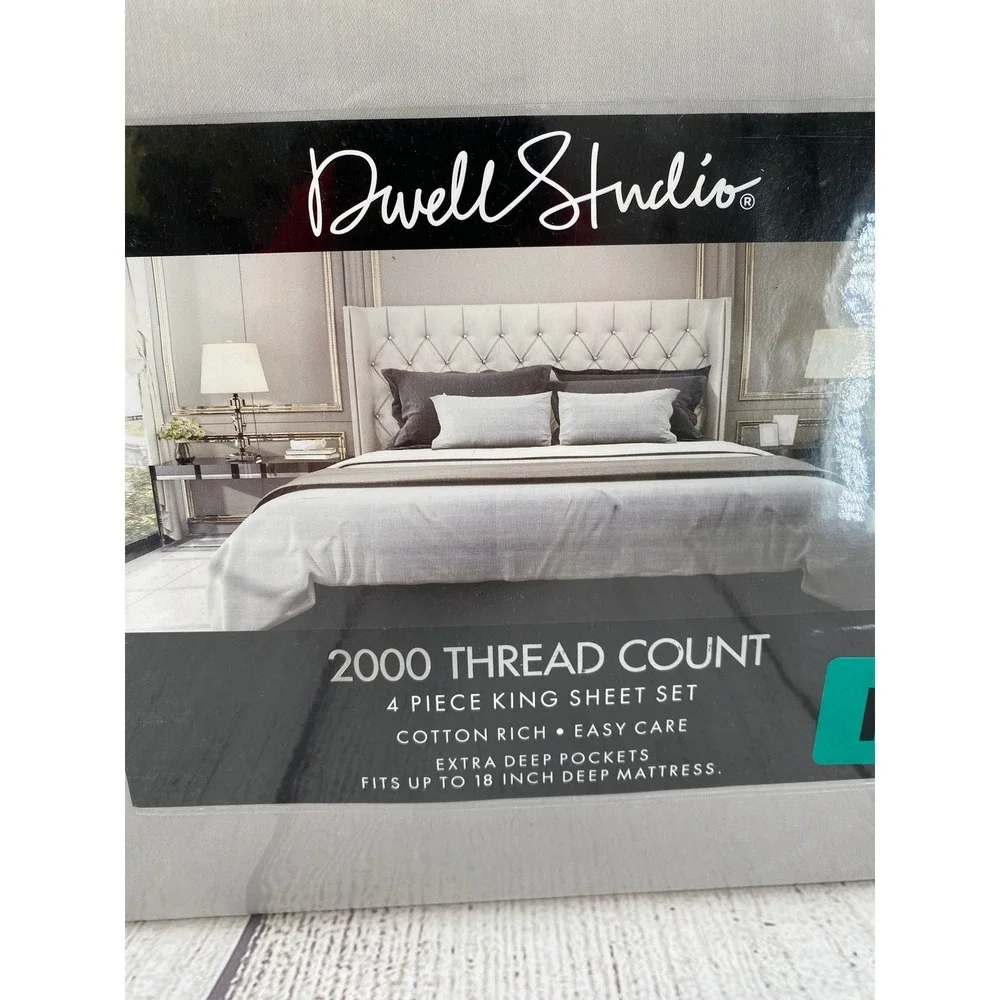 Dwell Studio Sheet Set King Gray 2000 Thread Count Cotton Rich Deep Pocket - Picture 3 of 9